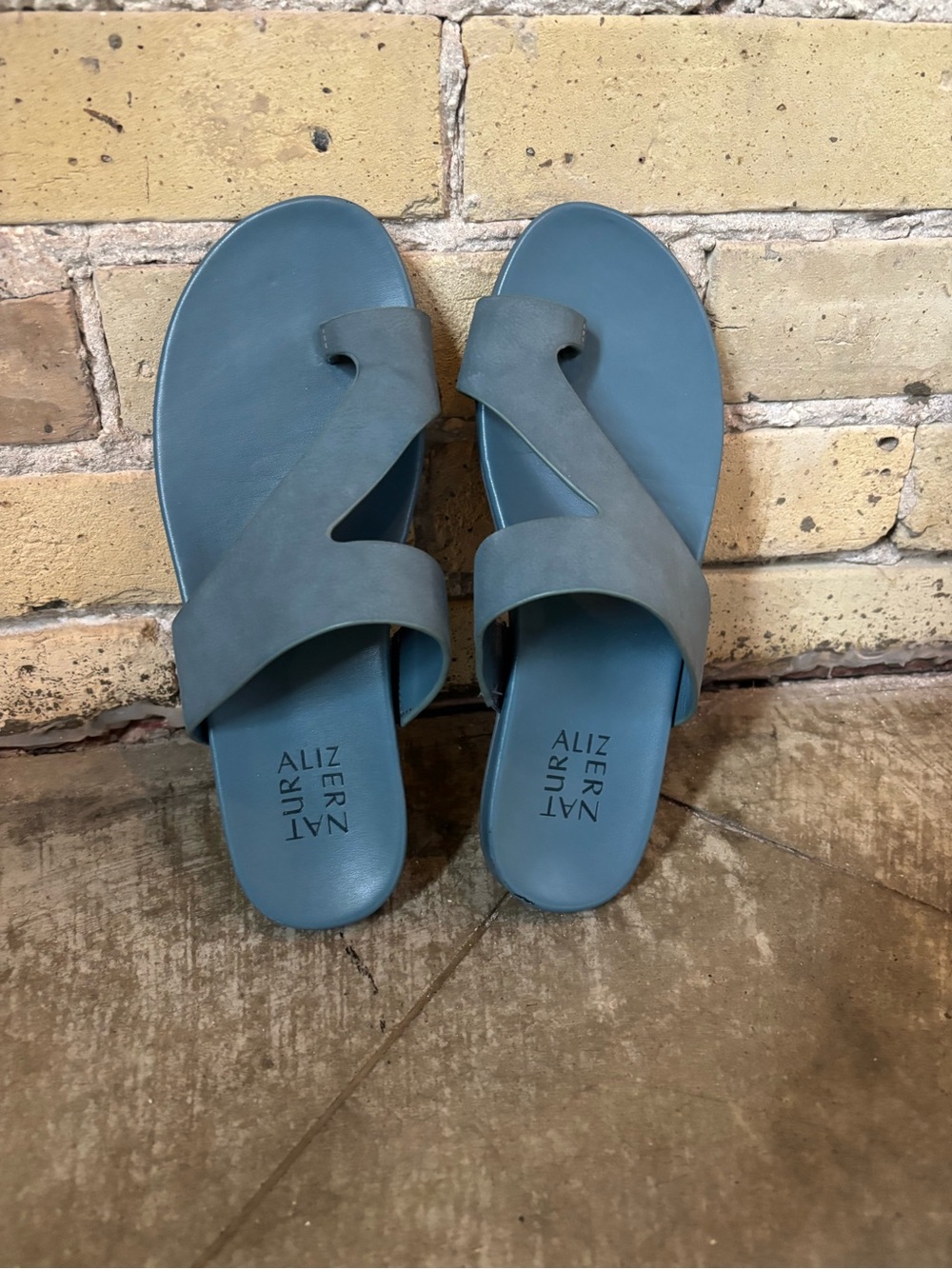 Naturalizer Blue Leather Slide Sandals